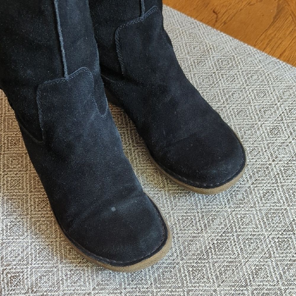 Nine West Vintange American Collection Black Suede Boots Faux Fur Trim - Picture 5 of 9